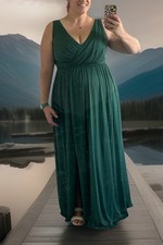 Azazie Tanicia Dress A 16 Dark Green Chiffon Ruched Maxi Formal Wedding Party