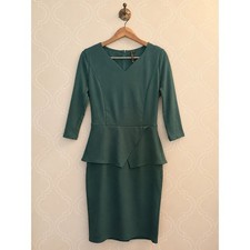 Miusol Peplum Sheath Dress V-Neck 3/4 Sleeve Green Size M
