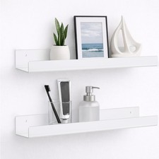 Floating Wall Shelves No Drill Self Adhesive Acrylic White Set of 2