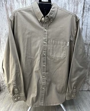 Woolrich Heavy Cotton Long Sleeve Men’s XL Button Up Shirt Khaki Tan