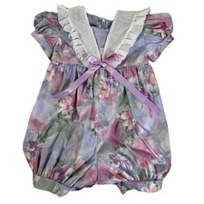 Vintage Floral Bubble Romper C.I. Castro  Co Peter Pan Collar 80s 90s USA 18 Mo