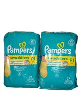 Pampers Preemie Swaddlers Diapers Leakproof P1 6 lbs 2 Packs of 27 Each Pack
