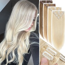 Clip In Real Full Head Russian Remy Human Hair Extensions Double Weft Thick 170G