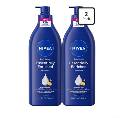 NIVEA Essentially Enriched Body Lotion, Value Pack, 2 x 16.9 FL OZ Hydrating Bod