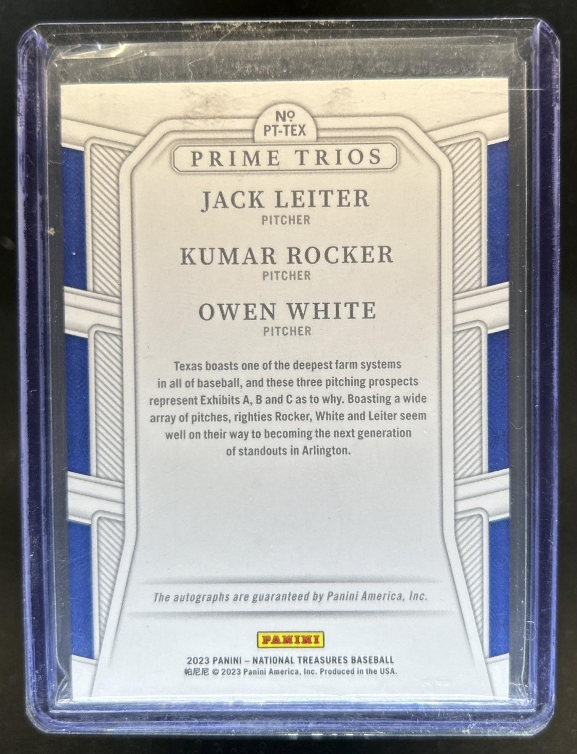 2023 National Treasures Jack Leiter Kumar Rocker Owen White Prime Silver Auto /3 view 2
