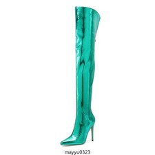 Womens Zip Shiny Over Knee High Boots Stiletto Heel Pointy Toe Shoes Clubwear
