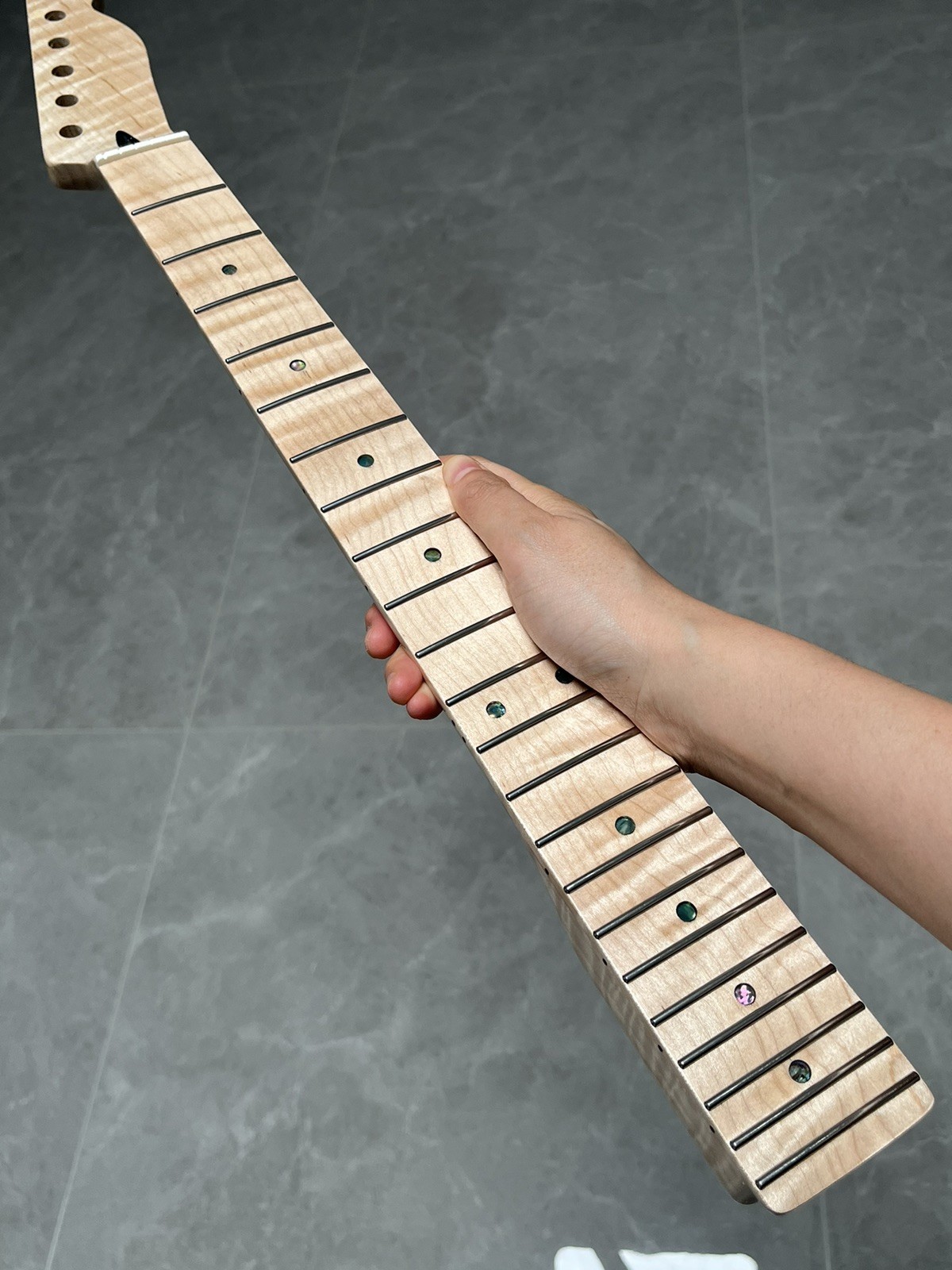 AAAAA manico chitarra elettrica inox 22 tasti fai da te colore naturale fiamma acero 12 pollici foto 2