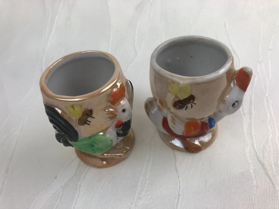 VINTAGE - RETRO - TWO VERY CUTE EGG CUPS - CERAMIC LUSTRE - CHICKEN & DUCK - image 2 of 4