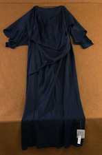 ASOS Curve Womens US 18 Navy Satin Ruffle Cape Sleeve Open Back Maxi Dress NWT