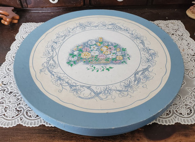 VINTAGE Gien France Harmonelle Flower Basket Blue Serving Round Plate, France
