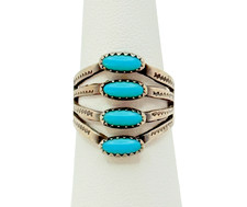 Vintage Sterling Silver Turquoise 4-Stone Ring Size 7 Native American Style