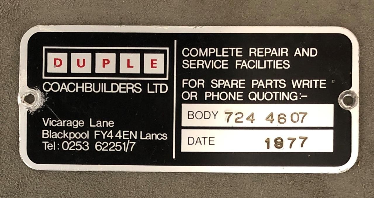 Duple Coachbuilders Ltd Bus Coach Blackpool Lancashire Chassis Plate