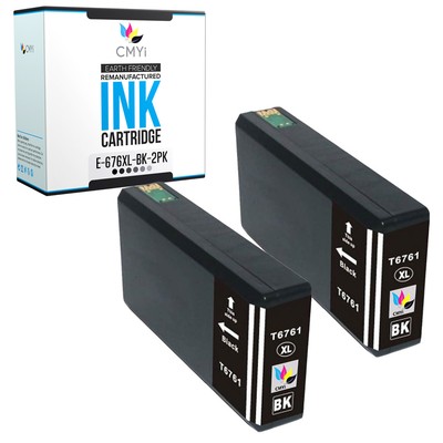 CMYi 2-Pack Compatible T676XL Black Ink for Epson WorkForce Pro WF-4090 WF-4520