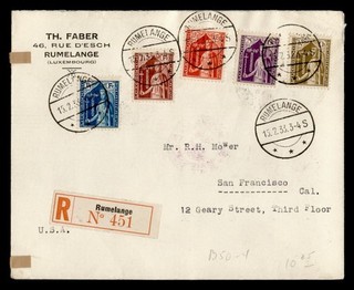 DR WHO 1933 LUXEMBOURG FDC? CARITAS COMBO REGISTERED RUMELANGE TO USA R82766