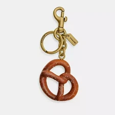Coach Small Pretzel Bag Charm Keychain In Brass Brown CY398 NWT