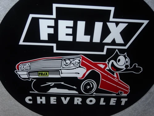 VINTAGE CHEVROLET FELIX THE CAT IN SPORTS CAR 12" METAL CHEVY GASOLINE OIL SIGN