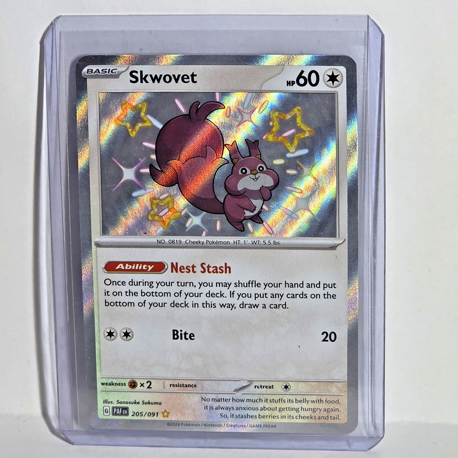 Pokemon Scarlet & Violet Paldean Fates 205/091 Skwovet Shiny Ultra Rare NM/M