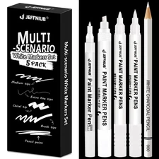 White Marker Pen for Art 5pcs, White Highlighter Pen Set with Brush Pen, Fine...