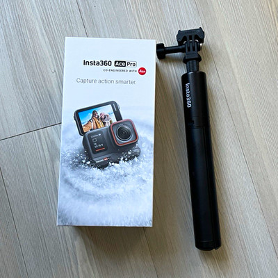 Insta360 Ace Pro Waterproof Action Camera AND Black USB-C 2.4in AND Selfie Stick
