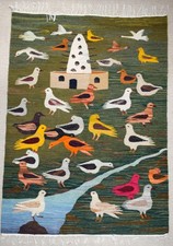 Tapiz para pájaros tejido a mano de 4,5 pies - Arte colorido para colgar en la pared de la naturaleza - Kilim tejido