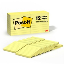 Post-it Notes, 3 in x 3 in, 12 Lined Sticky Notes Pads, 100 Sheets per Pad, T...