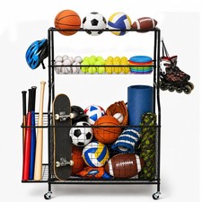Sports Storage Rack for Garage with Wheels, Ball Storage Rack and Sports Equi...