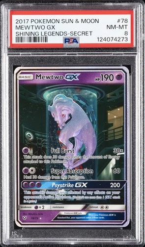 2017 POKEMON SUN & MOON SHINING LEGENDS SECRET #78 MEWTWO GX PSA 8