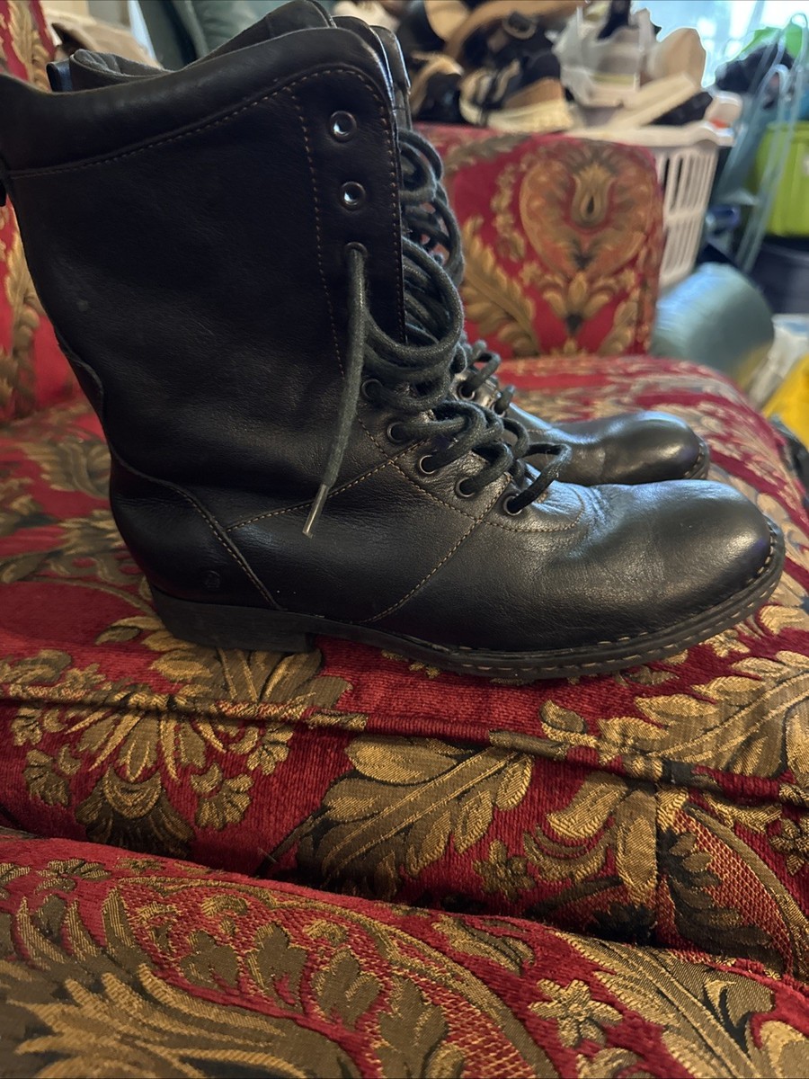 Sz BORN Black Saturn Ankle Booties Boots Women’s Lace Up Combat Boot