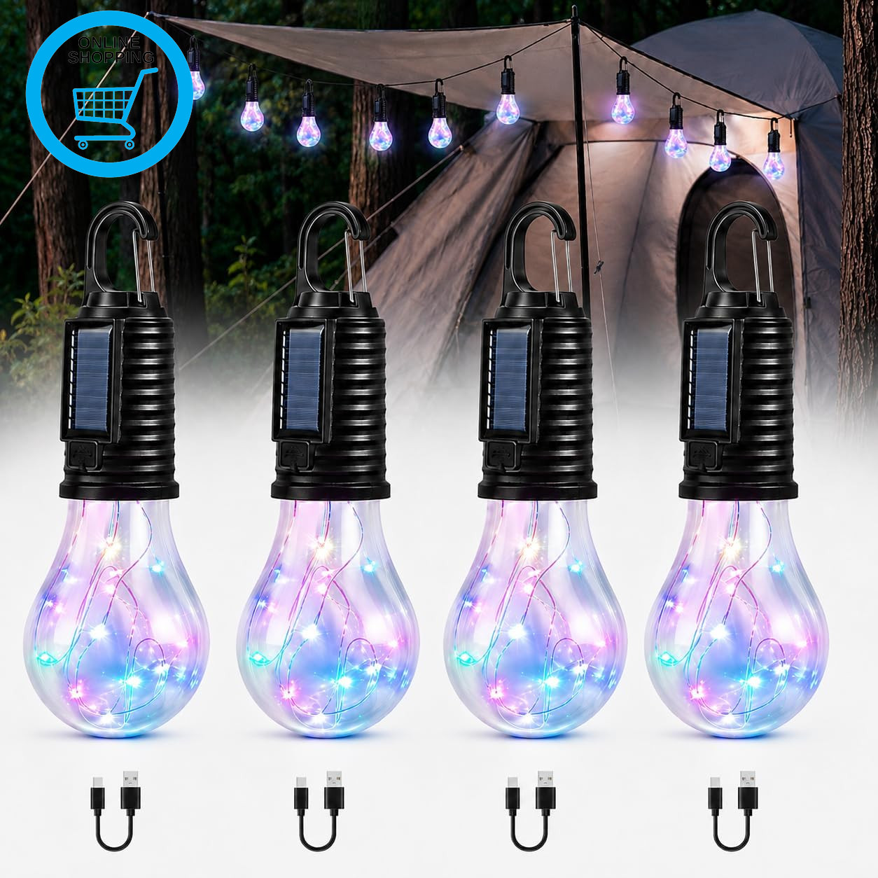 Rechargeable Camping Lanterns for Tent, USB C Solar Colour Changing Camping Lant