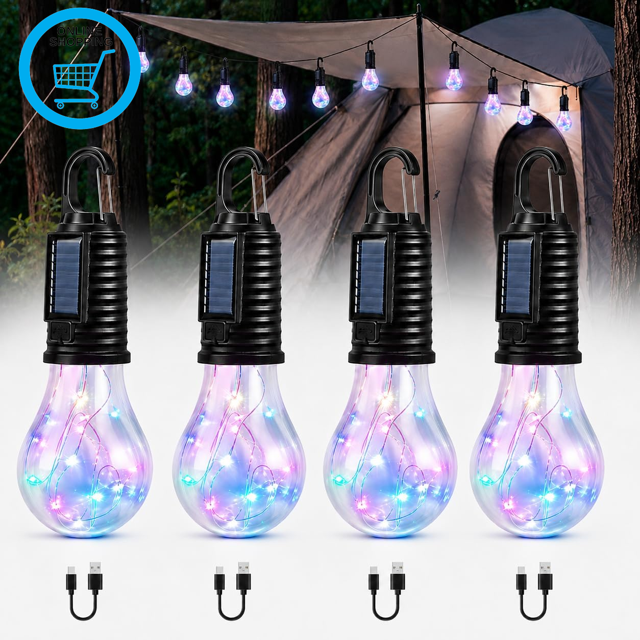 Rechargeable Camping Lanterns for Tent, USB C Solar Colour Changing Camping Lant