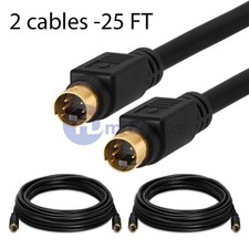 2x 25ft Feet S-Video 4 Pin Male to Male Cord Cable Gold Plated For DVD HDTV