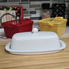 Simple Dining Porcelain Classic White 1/4lb. Covered Butter Dish Knob Handle 8"