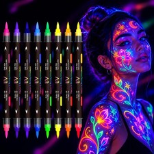 16 Colors 8Pcs Glow in The Dark Face Paint Markers, UV Neon Body Black