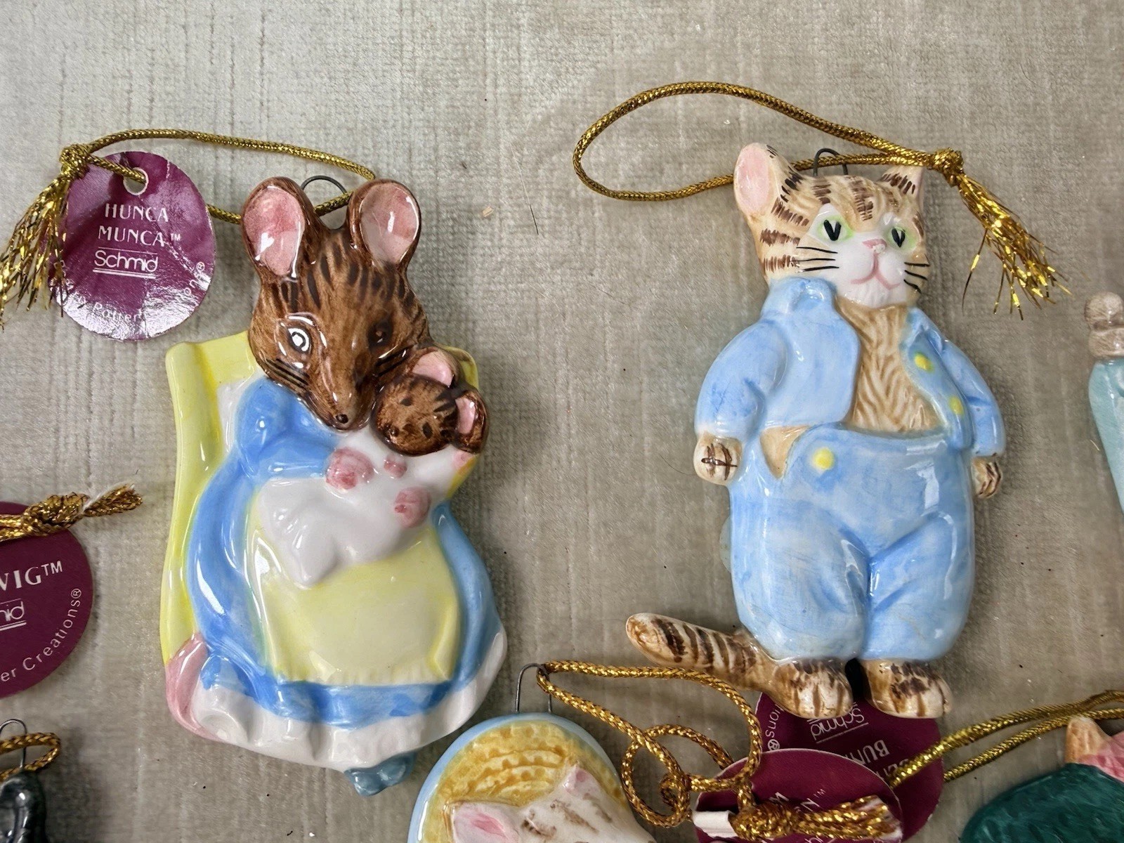 Vintage Schmid Porcelain Beatrix Potter Vintage Ornament Set Lot Of 11 1982-1987