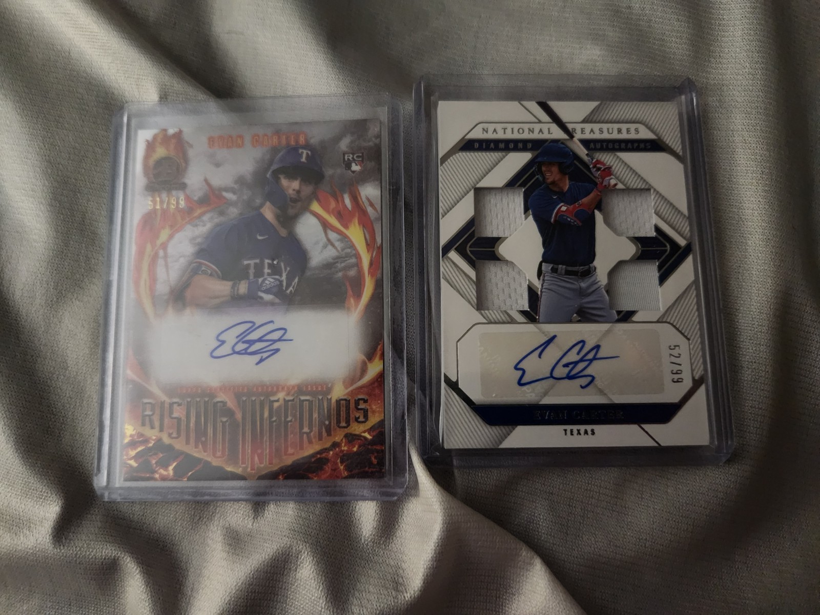 2024 Bowman - Rising Infernos Evan Carter Auto /99 & National Treasures Auto /99