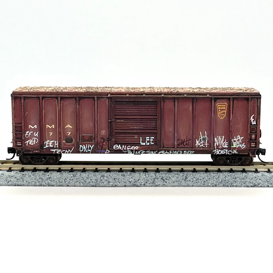 Fox Valley N Scale Montreal Maine Atl PS 4355 Boxcar Weathered Graffiti MMA 77 - Image 3 of 4
