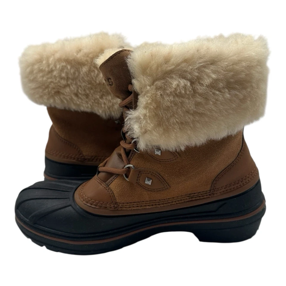Crocs Allcast Luxe II Botas Mujer’s Talla 8 Cuero Marrón Impermeables Pato Nieve Foto 3 de 4
