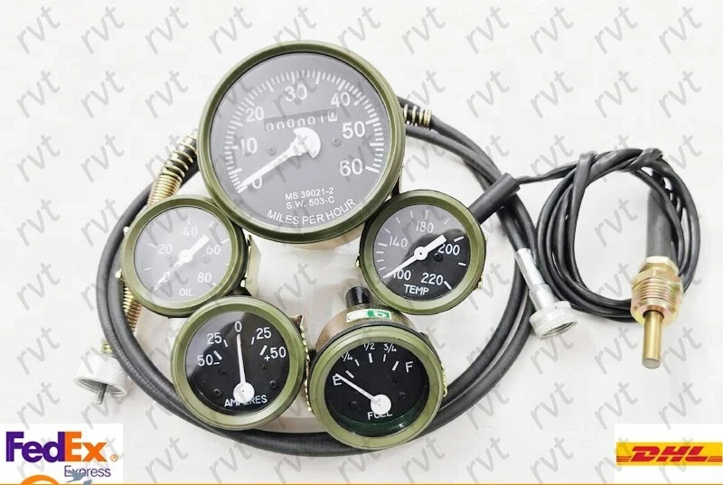 Willys MB Jeep Ford CJ GPW Gauges Kit - Speedometer 70 Mph Temp