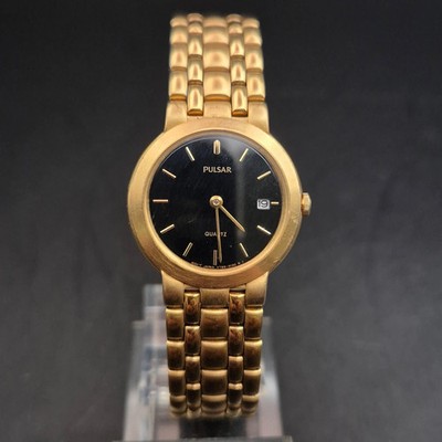Vintage Pulsar Quarz Uhr Herren goldfarben mit Datum - Klassisch elegant