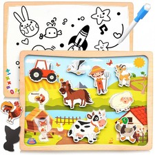 Magnetic Wooden Puzzle for Toddler Small, Earthy Tones Green, Brown, Yellow 