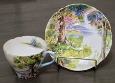 Vintage Shelley "Woodlands" Teacup And Saucer Set w/ Gold Trim England #13348