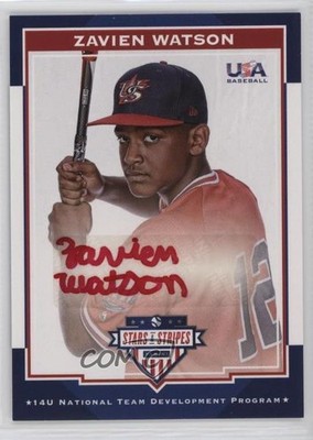 2017 Panini USA Baseball Stars & Stripes Red Ink 2/10 Zavien Watson Auto 0i76