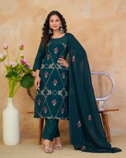 Women's Embroidered Cotton Suit Set with Dupatta Floral Salwar Kameez