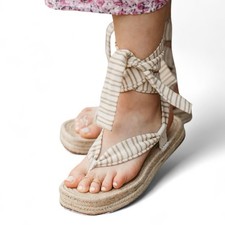 ¡NUEVO SIN ETIQUETAS! Sandalias alpargata a rayas tostadas y marfil ZARA con corbata al tobillo para mujer talla 7,5 M