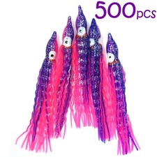 Fish WOW! Pink Purple 5" Fishing Squid Skirt Octopus Hoochies Crinkle trolling