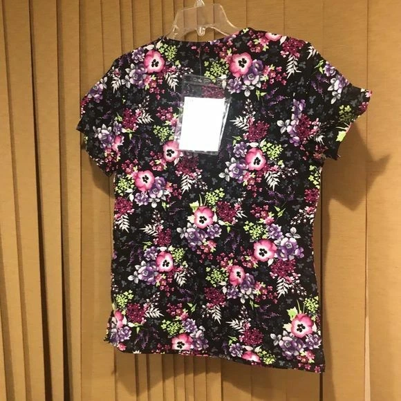 NWT Dickies Scrubs Top Polka Dot Pansies Small S - Image 2 of 4