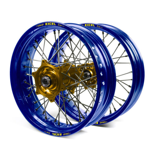 Husqvarna FC 250 2015 - Supermotard Wheel Set Blue Excel Rims Gold Talon Hubs 17 - Picture 1 of 2
