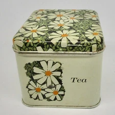 Vintage Cheinco metal tin tea canister daisy design mid century floral J. Chein