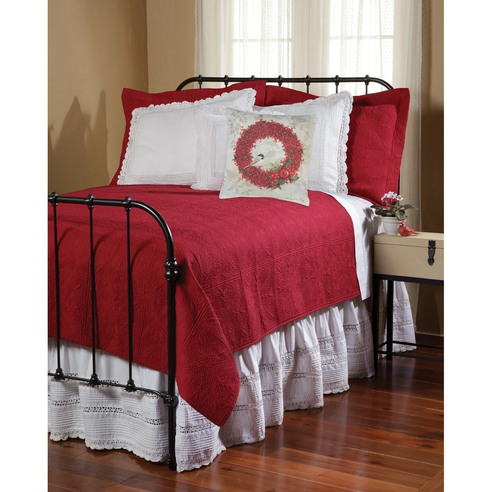 BRICK RED MATELASSE * King * QUILT 108x92 : 100% COTTON CHRISTMAS BED COVERLET - Image 2 of 3