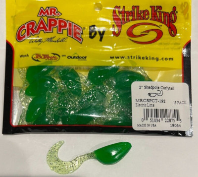 15 STRIKE KING 2'' SHADPOLE CURL MINNOW ''ELECTRIC LIME'' SOFT PLASTIC CRAPPIE BAIT
